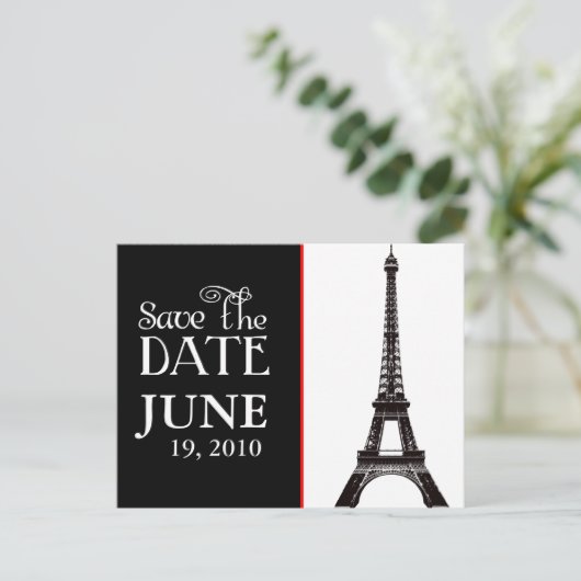 Eiffeltoren zwart en wit slaan de datum op aankondigingskaart (Staand voorkant)