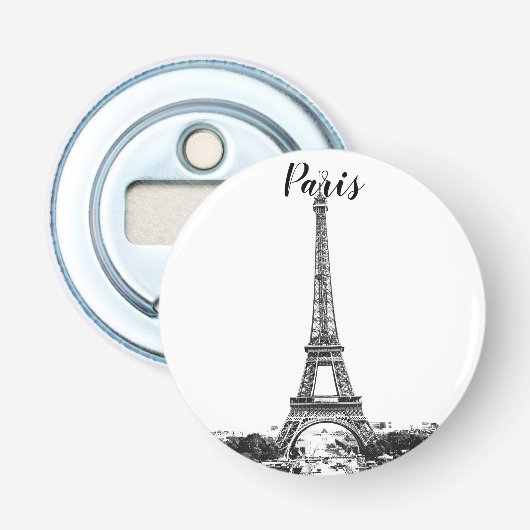 Eiffeltoren zwart-wit button flesopener (Voorkant)