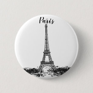 Eiffeltoren zwart-wit ronde button 5,7 cm