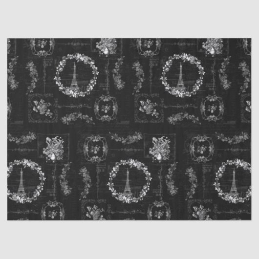  Eiffeltoren Zwarte Ephemera-ontkoppeling Tissuepapier (Voorkant)