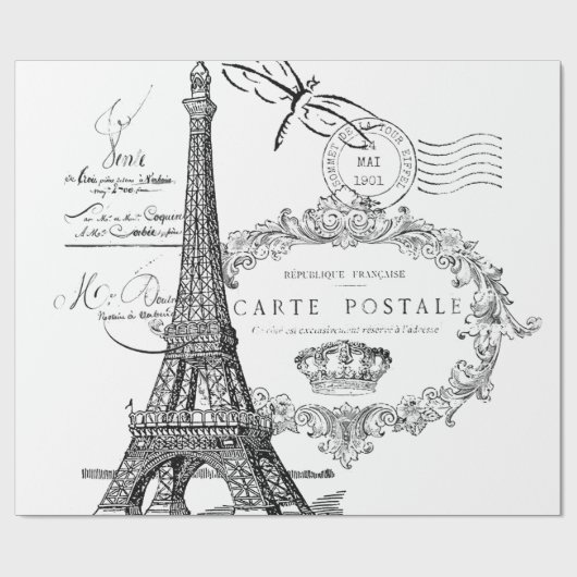 Eiffeltorenkollage Cadeaupapier (Vlak)