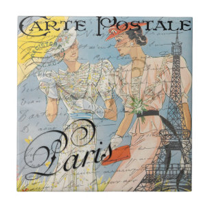 Eiffeltorenromantiek, Vintage Parijse Dromen Tegeltje