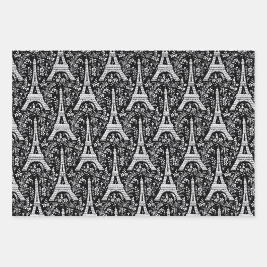 Eiffeltorens en bloemen rood en zwart inpakpapier vel (Voorkant 2)