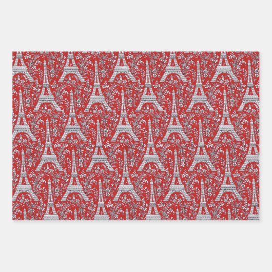 Eiffeltorens en bloemen rood en zwart inpakpapier vel (Voorkant)