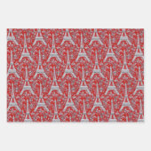 Eiffeltorens en bloemen rood inpakpapier vel (Voorkant)