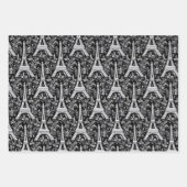 Eiffeltorens en bloemen zwart inpakpapier vel (Voorkant)