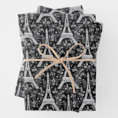 Eiffeltorens en bloemen zwart inpakpapier vel (In situ)