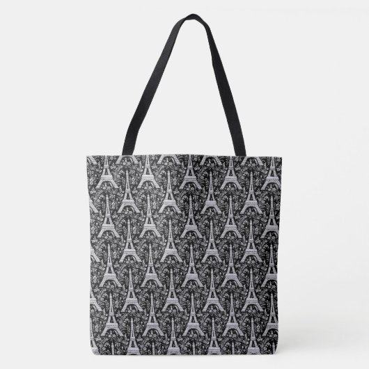 Eiffeltorens en bloemen zwart tote bag (Voorkant)