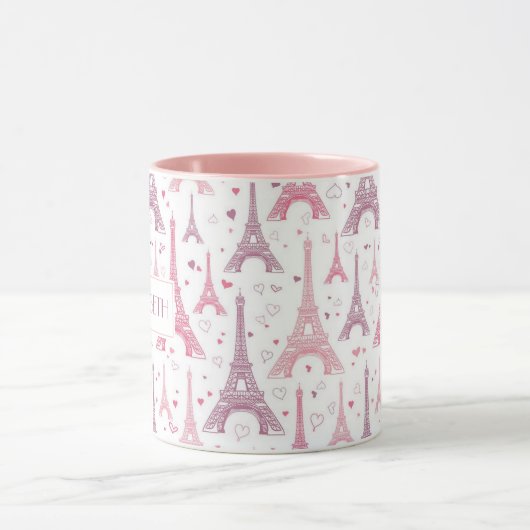 Eiffeltorens en gepersonaliseerde harten mok (Midden)