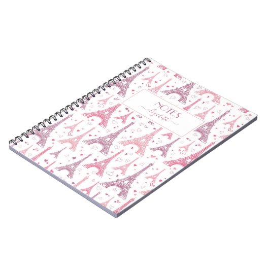 Eiffeltorens en gepersonaliseerde harten notitieboek (Linkerzijde)