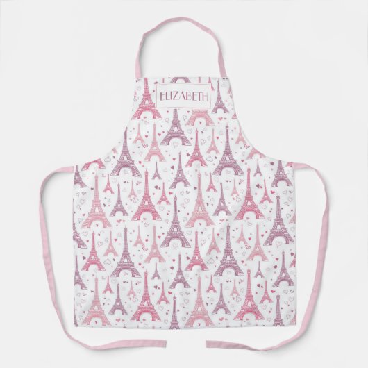 Eiffeltorens en gepersonaliseerde harten schort (Voorkant)