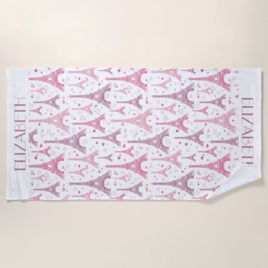 Eiffeltorens en gepersonaliseerde harten strandlaken (Voorkant)