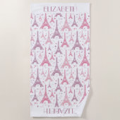 Eiffeltorens en gepersonaliseerde harten strandlaken (Voorkant)