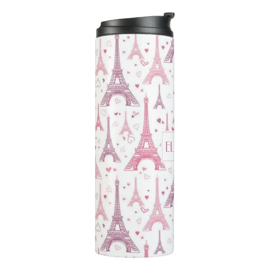 Eiffeltorens en gepersonaliseerde harten thermosbeker (Gedraaid links)