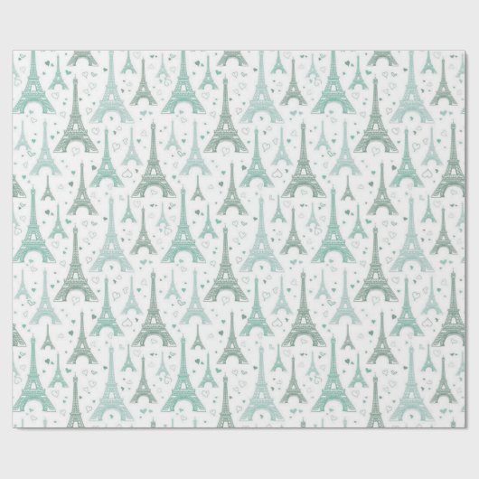 Eiffeltorens en -harten cadeaupapier (Vlak)