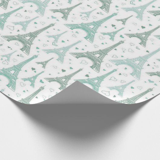 Eiffeltorens en -harten cadeaupapier (Hoek)