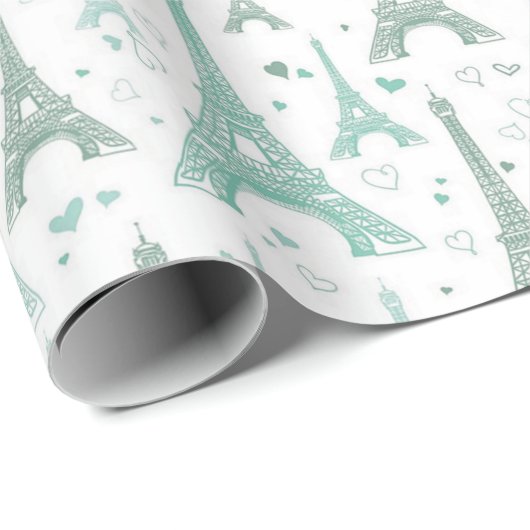 Eiffeltorens en -harten cadeaupapier (Rol Hoek)