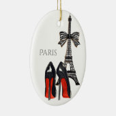 Eiffeltower en High Heels Red, Zwarte Kerstmis Keramisch Ornament (Rechts)