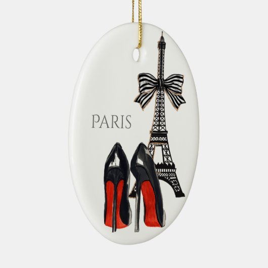 Eiffeltower en High Heels Red, Zwarte Kerstmis Keramisch Ornament (Rechts)