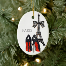 Eiffeltower en High Heels Red, Zwarte Kerstmis Keramisch Ornament