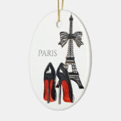 Eiffeltower en High Heels Red, Zwarte Kerstmis Keramisch Ornament (Links)