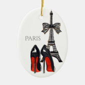 Eiffeltower en High Heels Red, Zwarte Kerstmis Keramisch Ornament (Voorkant)