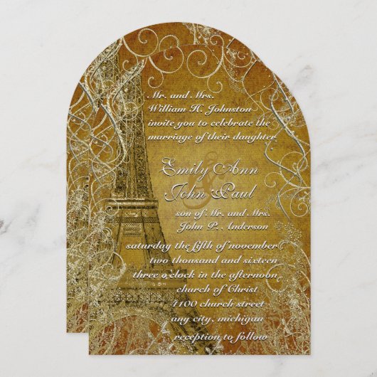 Eiffeltower Gold Swirl lekt verbrande goudmetalen Kaart (Voorkant / Achterkant)