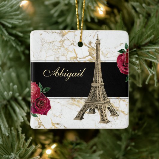 Eiffeltower Gold, witte kerst met marmer Roos Keramisch Ornament (Boom)