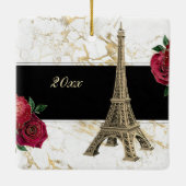 Eiffeltower Gold, witte kerst met marmer Roos Keramisch Ornament (Achterkant)