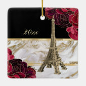 Eiffeltower Gold, zwarte kerst met marmer Roos Keramisch Ornament (Achterkant)