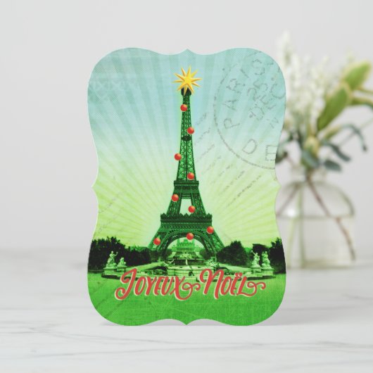 Eiffeltower kerstcollage feestdagenkaart (Staand voorkant)