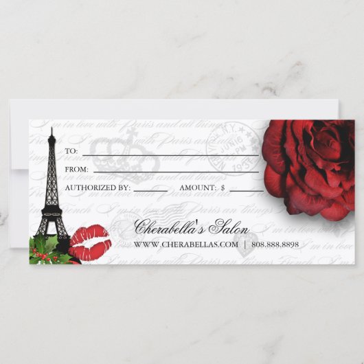 Eiffeltower Roos voor kerstcadeaubon voor Salon (Achterkant)