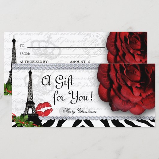 Eiffeltower Roos voor kerstcadeaubon voor Salon (Voorkant / Achterkant)