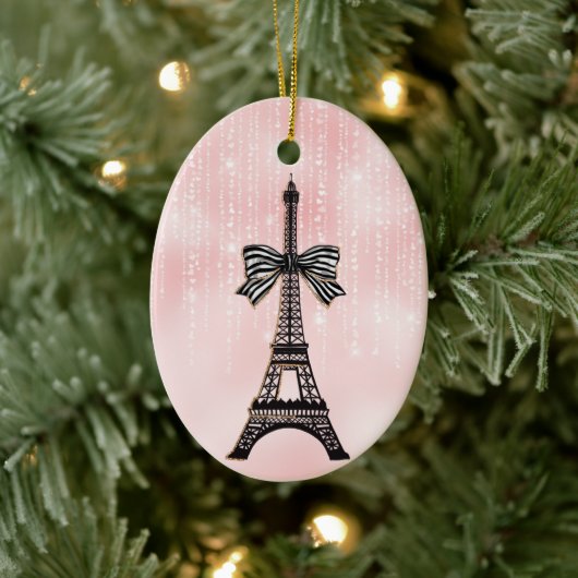 Eiffeltower - Roze en zwarte kerst Keramisch Ornament (Boom)