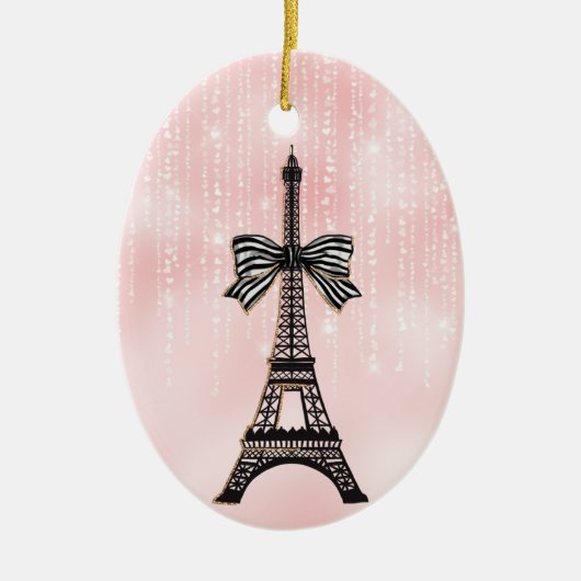 Eiffeltower - Roze en zwarte kerst Keramisch Ornament (Voorkant)