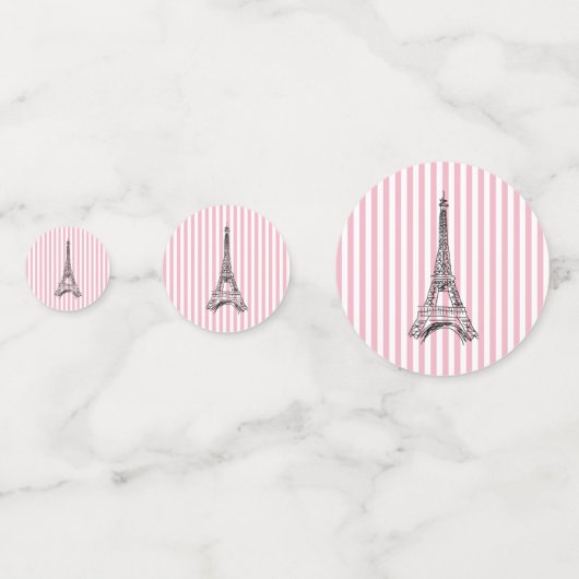 Eiffeltower - roze witte strepe tekenpartij confetti (Voorkanten)