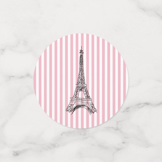 Eiffeltower - roze witte strepe tekenpartij confetti (Kleine voorkant)