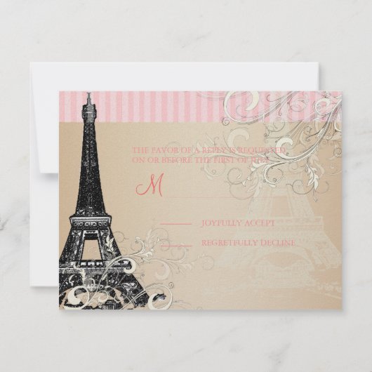 Eiffeltower RSVP's vereisen 5 x 7 uitnodigingen (Achterkant)