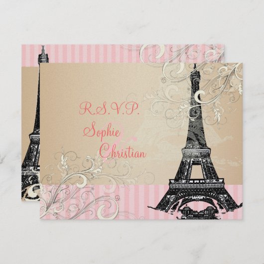 Eiffeltower RSVP's vereisen 5 x 7 uitnodigingen (Voorkant / Achterkant)