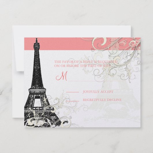 Eiffeltower RSVP's vereisen 5 x 7 uitnodigingen (Achterkant)