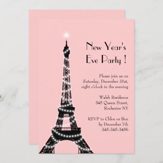 Eiffeltower - uitnodiging voor het nieuwjaar (Voorkant / Achterkant)
