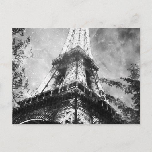 Eiffeltower voor acht uur, zwart-wit briefkaart (Voorkant)