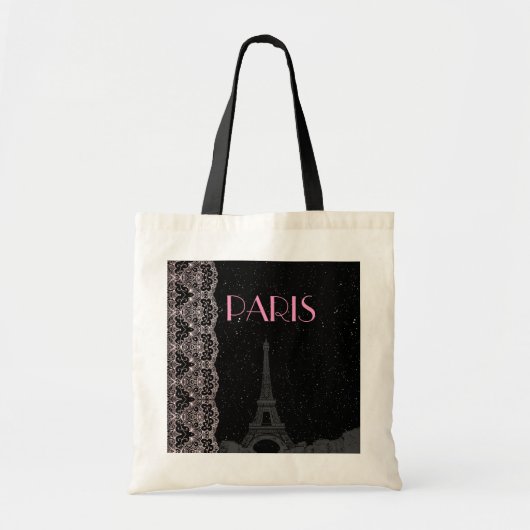 Eiffeltower voor Cute Custom Black/Roze Midnight S Tote Bag (Voorkant)