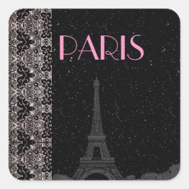 Eiffeltower voor Cute Custom Black/Roze Midnight S Vierkante Sticker