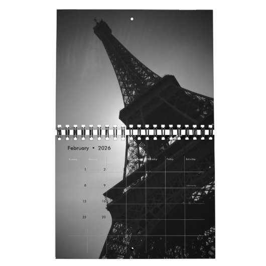 Eiffeltower voor zwart-wit Parijs Kalender (Feb 2026)