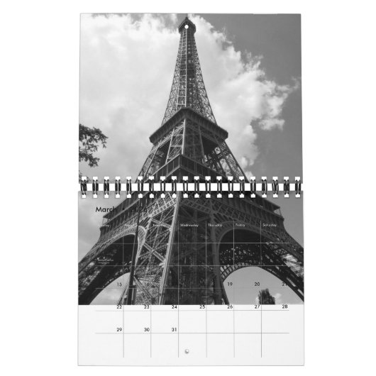 Eiffeltower voor zwart-wit Parijs Kalender (Mar 2026)