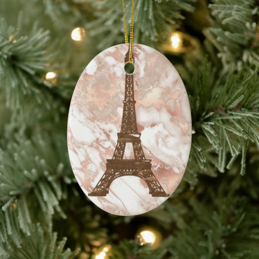 Eiffeltower White, Roos gouden kerst Keramisch Ornament (Boom)