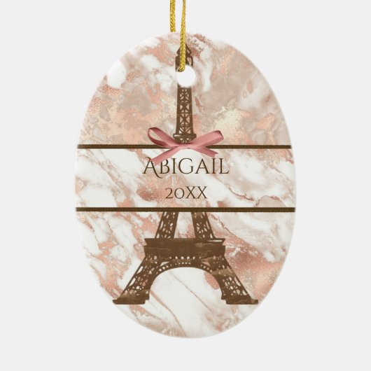Eiffeltower White, Roos gouden kerst Keramisch Ornament (Achterkant)