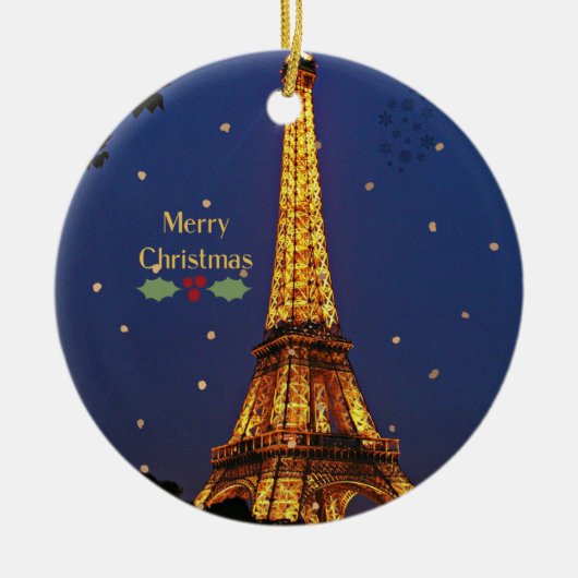 Eiffeltowerkerst, feestelijke foto keramisch ornament (Voorkant)