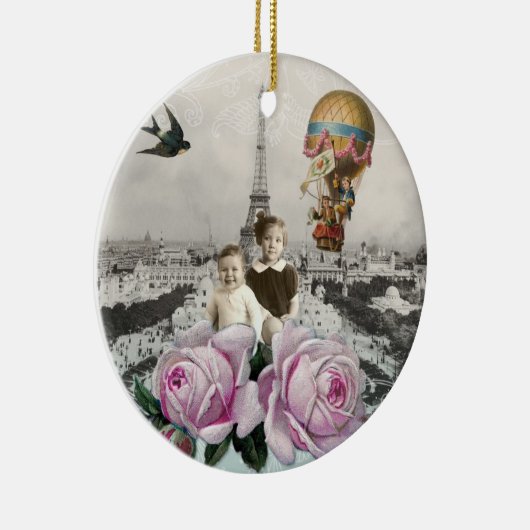  Eiffeltowerroze rozen Warmluchtballon Keramisch Ornament (Rechts)